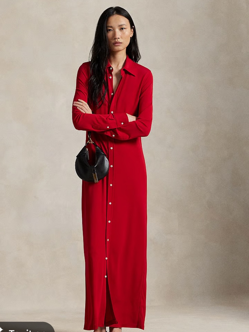 Polo Ralph Lauren Park Avenue Red Matte Jersey Knit Collared Dress